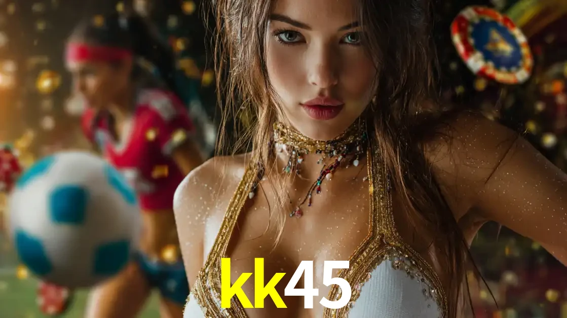 Mulher elegante representando a combinação de glamour e emoção das apostas esportivas, com uma jogadora de futebol ao fundo, destacando a ação no kk45.