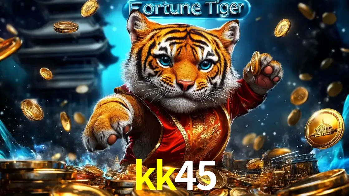 Imagem promocional do jogo de slot Fortune Tiger, com um tigre majestoso em traje tradicional cercado por uma fortuna em moedas de ouro, disponível agora no cassino kk45.